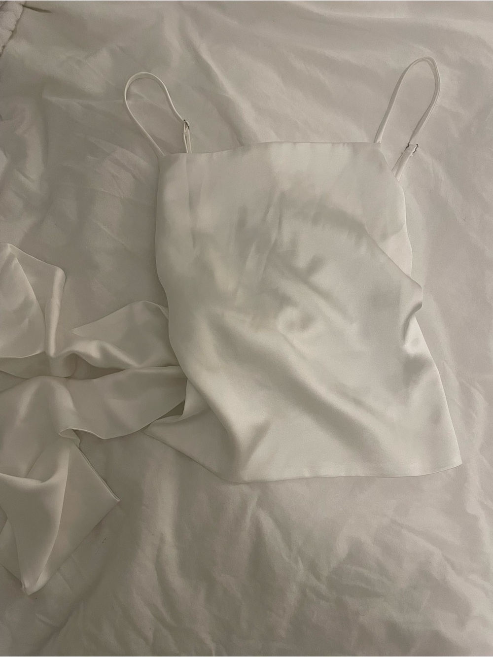 Zara White Satin Spaghetti Strap Tank Top